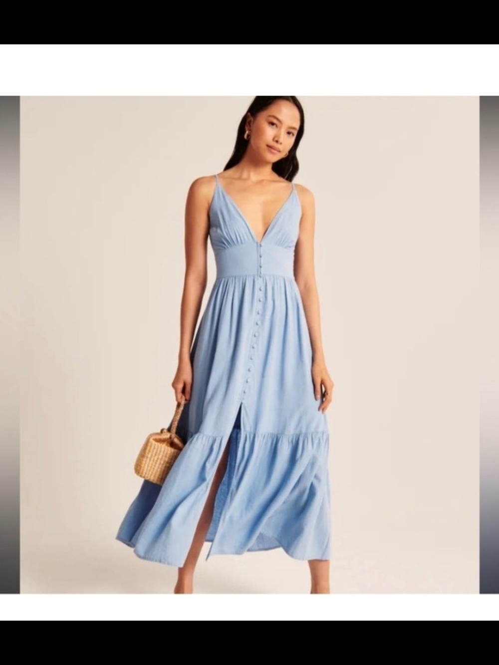 Abercrombie & Fitch Light Blue Button-Front Maxi Dress